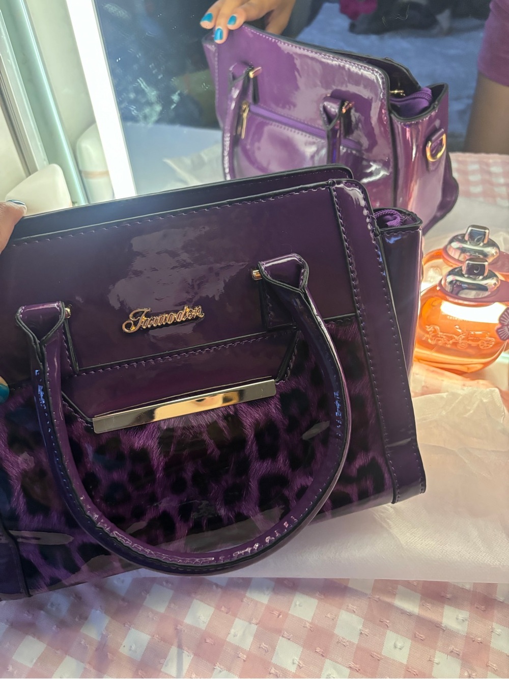 Purple Patent Leopard Tote Bag